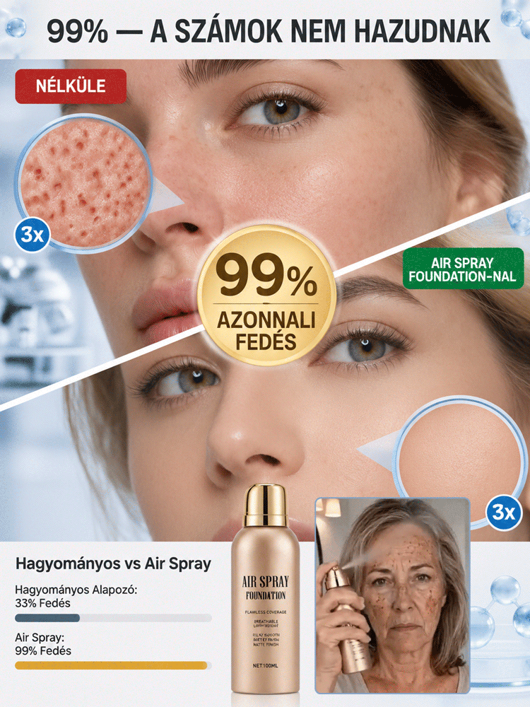 👍3 Másodperces “Tökéletes Bőr” Alapozó Spray – Maszkhatás Nélkül – 24 Órás Vízálló Hibátlan Fedés