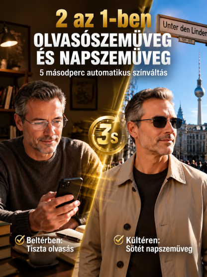 👍Törhetetlen Keret Nélküli Okos Szemüveg 3 az 1-ben - Automata Fókusz, Kékfény Szűrő és Fényre Sötétedő