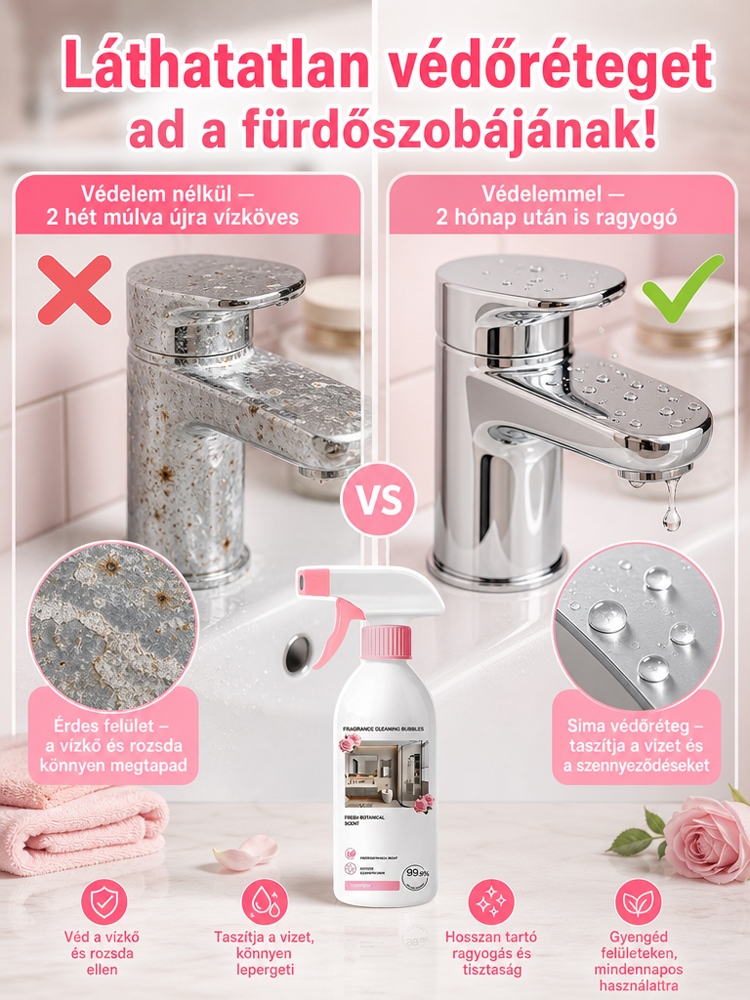 👍5 az 1-ben Univerzális Fürdő és WC Tisztító Hab | Súrolás Nélküli Vízkőoldás | Hosszantartó Csillogás és Védelem