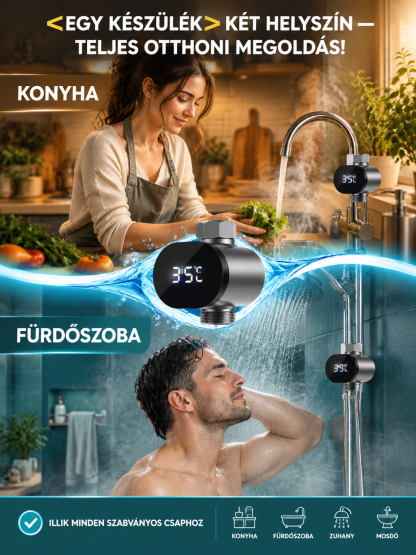 🔥👍Intelligens LED Zuhanyhőmérő | 360°-os HD Kijelző, Precíz Mérés| 3 Perces Telepítés | -50% AKCIÓ