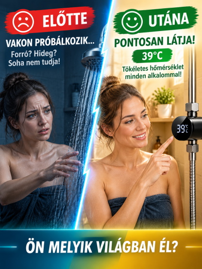 🔥👍Intelligens LED Zuhanyhőmérő | 360°-os HD Kijelző, Precíz Mérés| 3 Perces Telepítés | -50% AKCIÓ