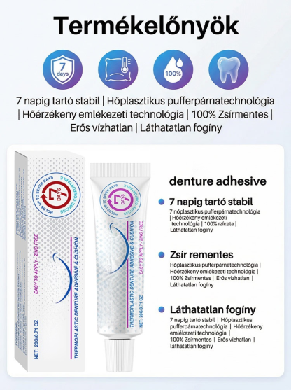 【1 Kenés = 7 Nap Tartás】100% Cinkmentes Hőplasztikus Műfogsor Párna | Zárja ki az Ételmaradékot, Harapj Bátran!