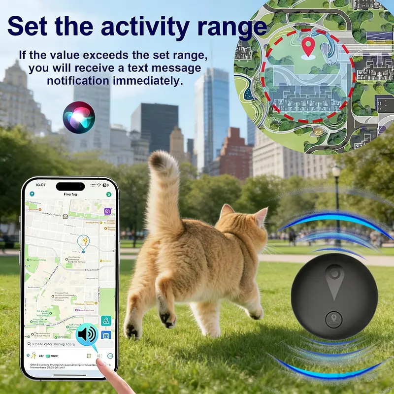 Wireless Pet GPS Tracker Collar - for Cats and Dogs,Compatible with iOS "Find My" Feature, Includes SiliconeCollar Mount & Keychain Case, No Monthly Fee/SIM CardNeeded, Anti-Loss Device for Pets & Items