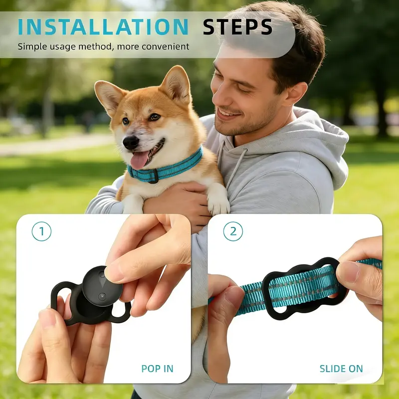 Wireless Pet GPS Tracker Collar - for Cats and Dogs,Compatible with iOS "Find My" Feature, Includes SiliconeCollar Mount & Keychain Case, No Monthly Fee/SIM CardNeeded, Anti-Loss Device for Pets & Items
