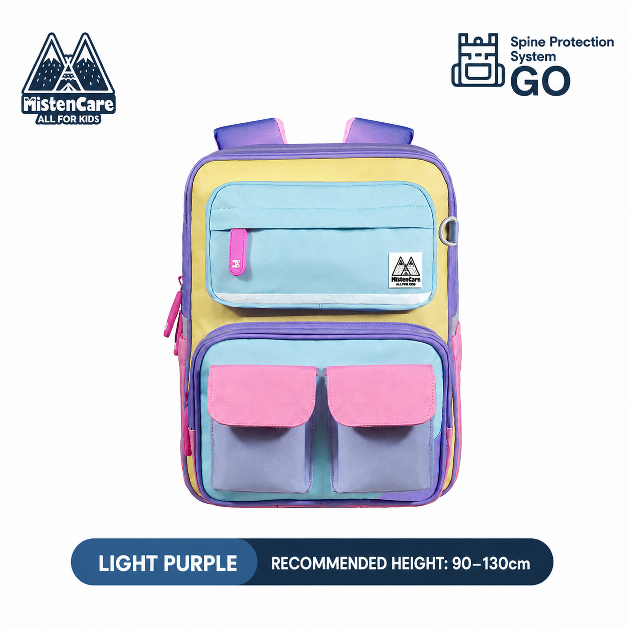 【Mistencare】Lightweight Ergonomic Backpack with Zipper for Grades 1–2, Designed to Reduce Shoulder and Back Strain — Light Purple, J6125