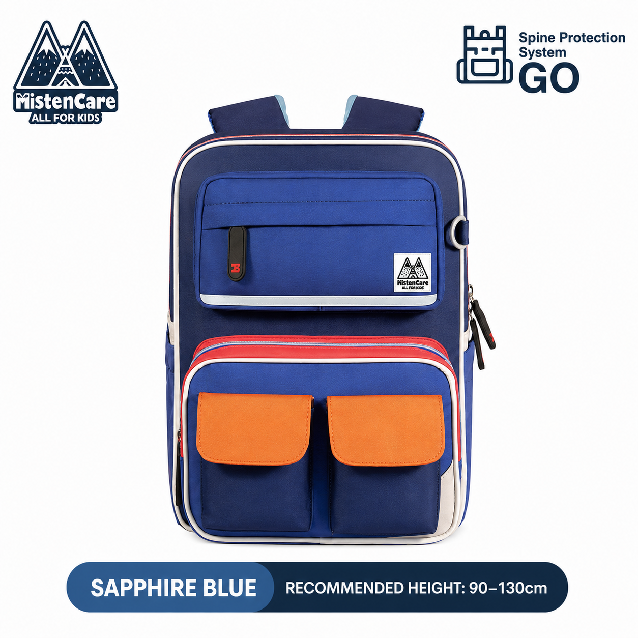 【Mistencare】Lightweight Ergonomic Backpack with Zipper for Grades 1–2, Designed to Reduce Shoulder and Back Strain —Sapphire Blue, J6180