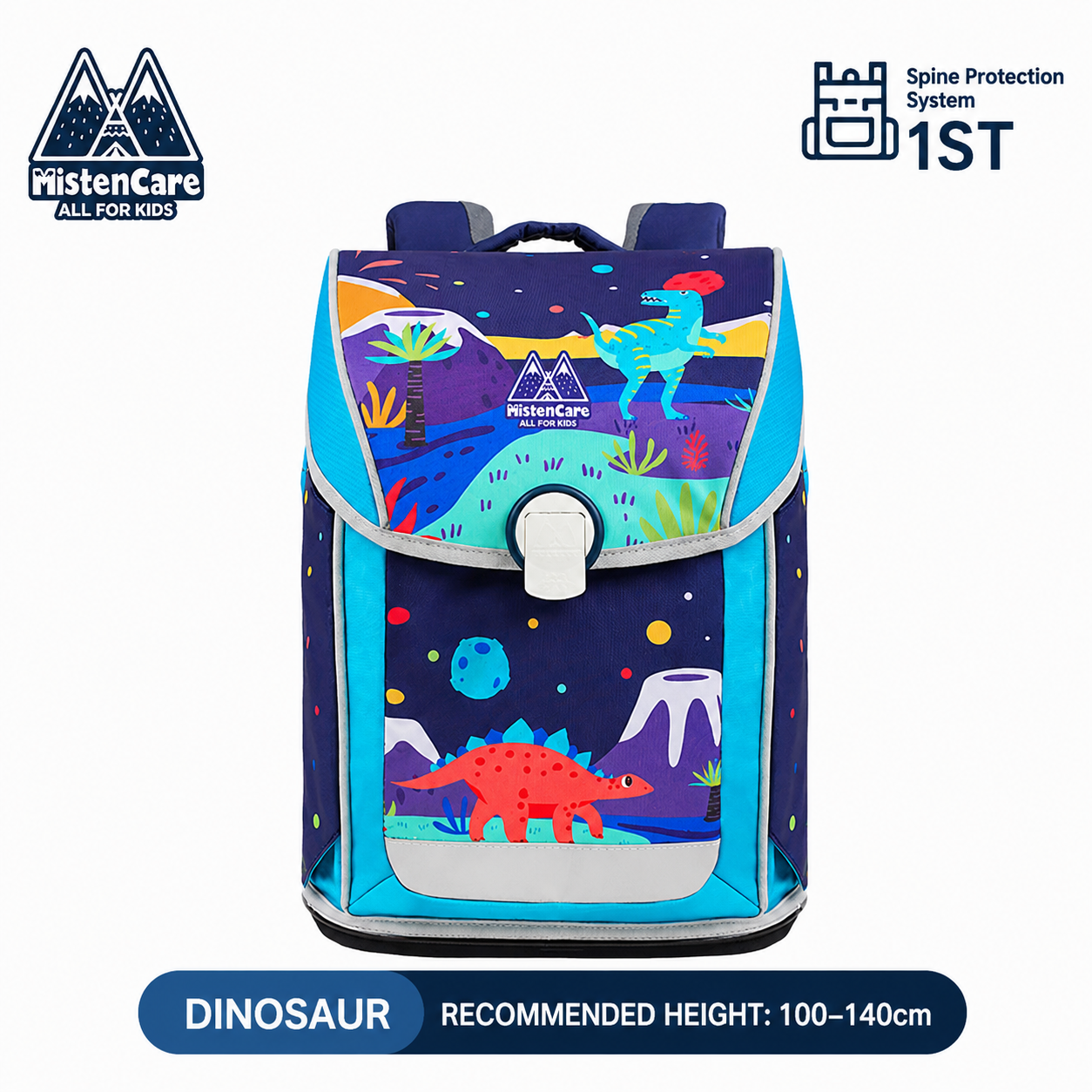 【Mistencare】1st Generation Buckle Backpack for Grades 1–3, Ergonomic Spine Support, Pressure-Relieving, Ultra-Lightweight, Large-Capacity Primary School Backpack, Dinosaur Design, M0131