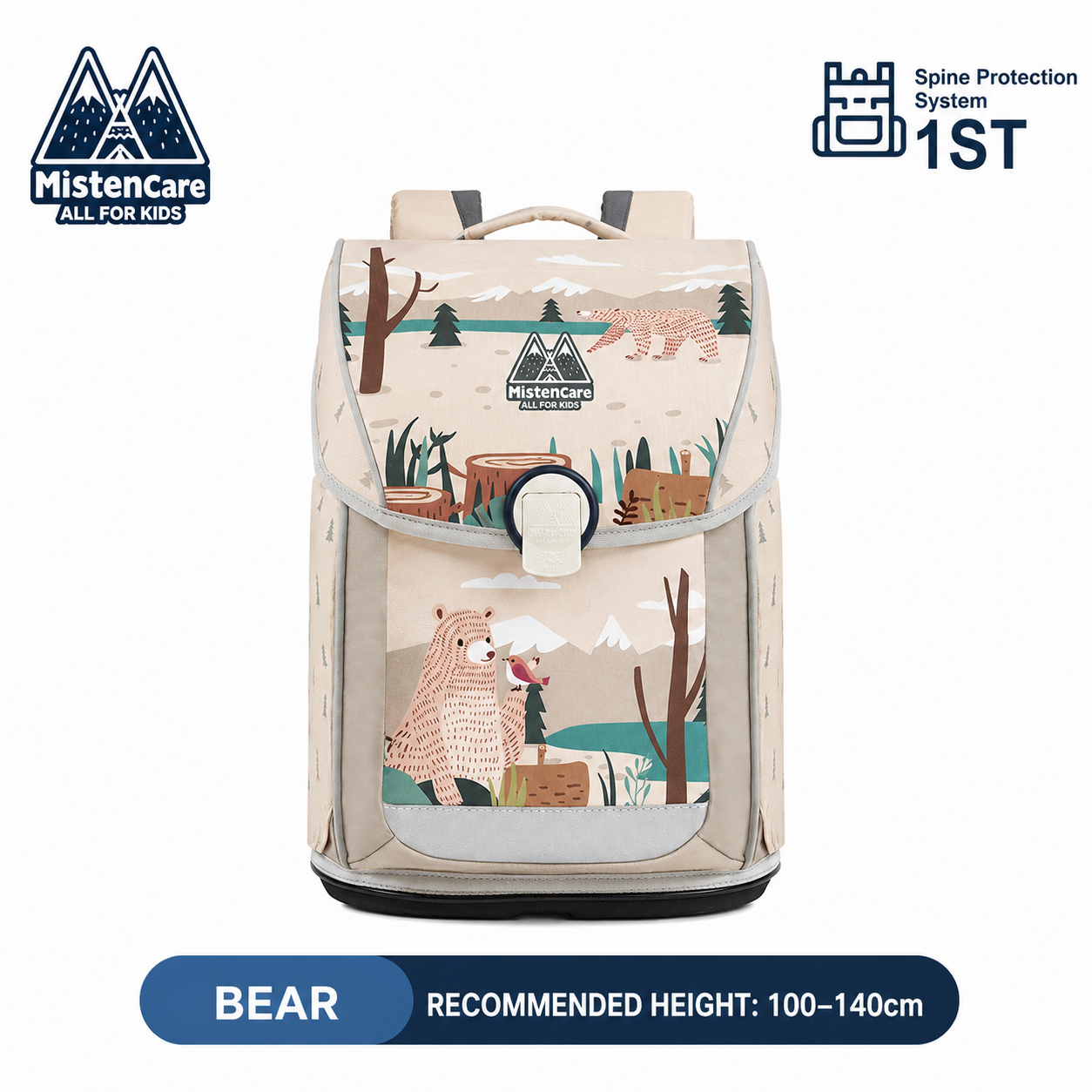 【Mistencare】1st Generation Buckle Backpack for Grades 1–3, Ergonomic Spine Support, Pressure-Relieving, Ultra-Lightweight, Large-Capacity Primary School Backpack, Bear Design, M0210