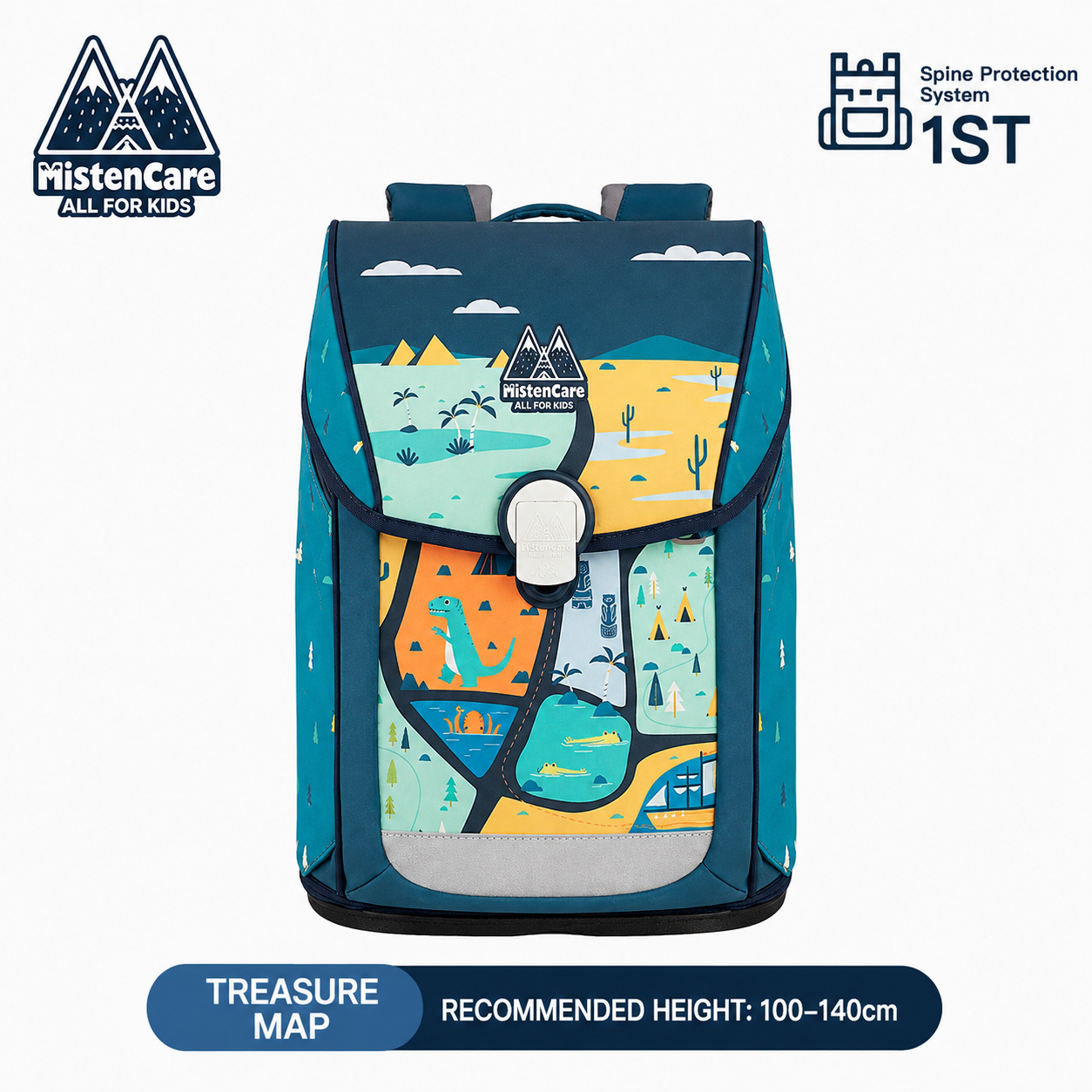 【Mistencare】1st Generation Buckle Backpack for Grades 1–3, Ergonomic Spine Support, Pressure-Relieving, Ultra-Lightweight, Large-Capacity Primary School Backpack, Treasure Map Design, M0228