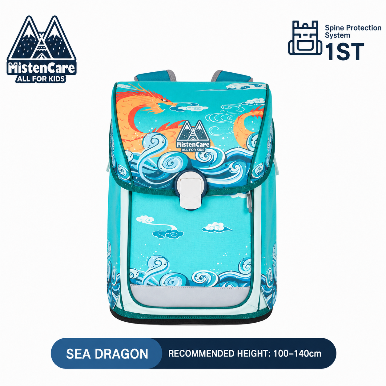 【Mistencare】1st Generation Buckle Backpack for Grades 1–3, Ergonomic Spine Support, Pressure-Relieving, Ultra-Lightweight, Large-Capacity Primary School Backpack, Little Sea Dragon Design, M0230
