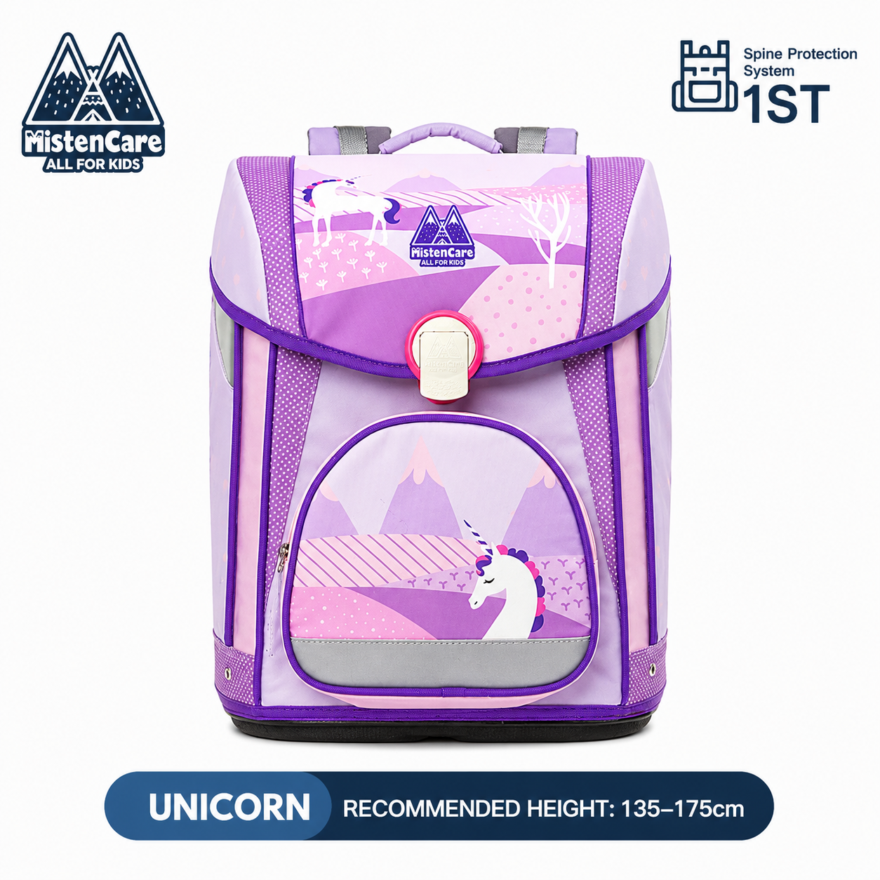 【Mistencare】1st Generation Buckle Backpack for Grades 3–6, Ergonomic Spine Support, Pressure-Relieving, Ultra-Lightweight, Large-Capacity Primary School Backpack, Unicorn Design, M1118