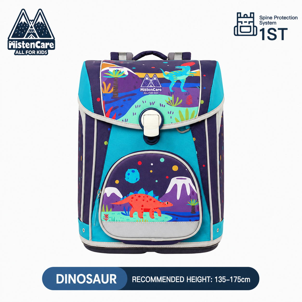 【Mistencare】1st Generation Buckle Backpack for Grades 3–6, Ergonomic Spine Support, Pressure-Relieving, Ultra-Lightweight, Large-Capacity Primary School Backpack,Dinosaur Design, M1131