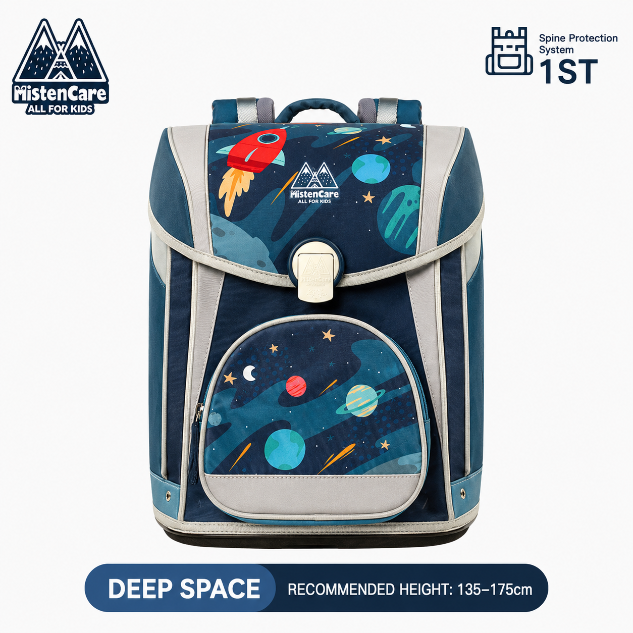 【Mistencare】1st Generation Buckle Backpack for Grades 3–6, Ergonomic Spine Support, Pressure-Relieving, Ultra-Lightweight, Large-Capacity Primary School Backpack,Deep Starry Sky Design, M1180