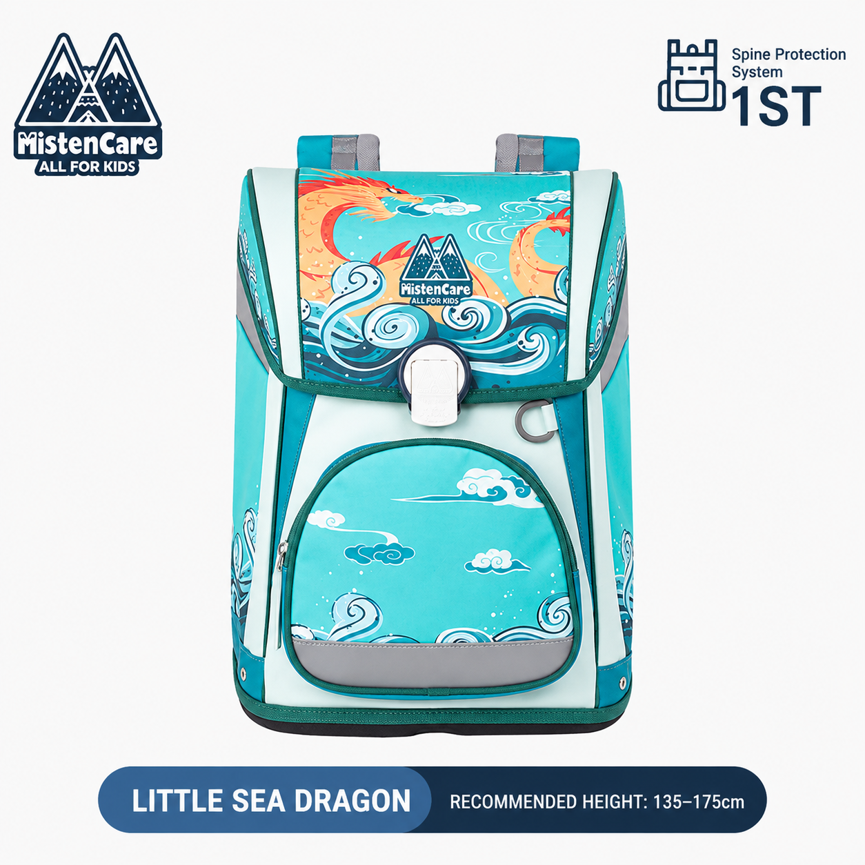 【Mistencare】1st Generation Buckle Backpack for Grades 3–6, Ergonomic Spine Support, Pressure-Relieving, Ultra-Lightweight, Large-Capacity Primary School Backpack,Little Sea Dragon Design, M1230