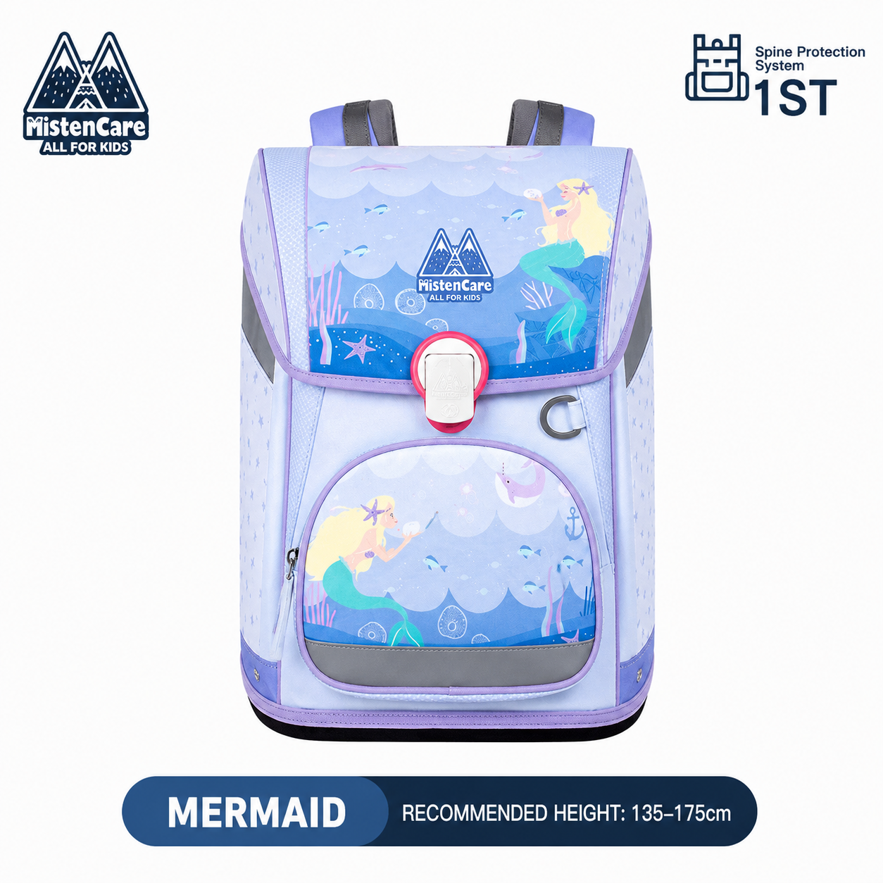 【Mistencare】1st Generation Buckle Backpack for Grades 3–6, Ergonomic Spine Support, Pressure-Relieving, Ultra-Lightweight, Large-Capacity Primary School Backpack, Mermaid Design, M1232