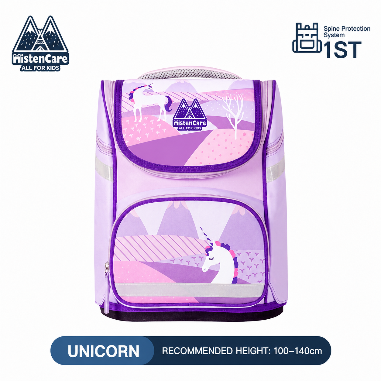 【Mistencare】1st Generation Zipper Backpack for Grades 1–3, Ergonomic Spine Support, Pressure-Relieving, Ultra-Lightweight, Large-Capacity Primary School Backpack, Unicorn Design, M2118