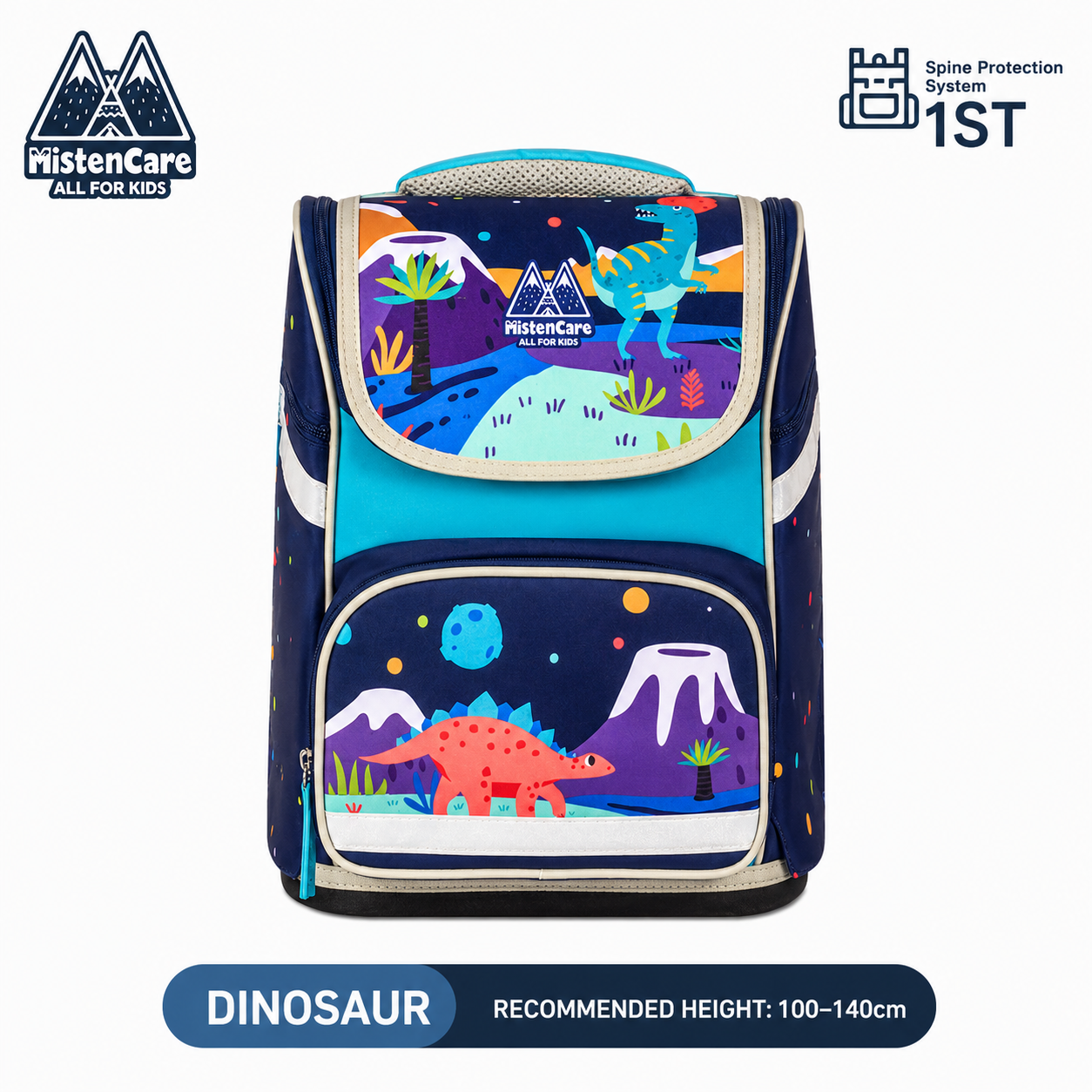 【Mistencare】1st Generation Zipper Backpack for Grades 1–3, Ergonomic Spine Support, Pressure-Relieving, Ultra-Lightweight, Large-Capacity Primary School Backpack, Dinosaur Design, M2131