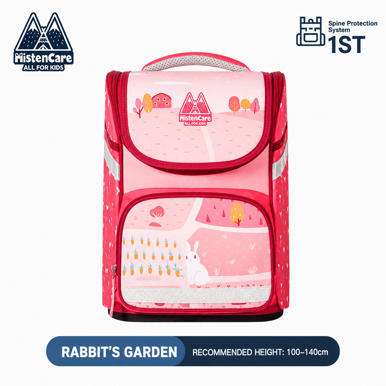 【Mistencare】1st Generation Zipper Backpack for Grades 1–3, Ergonomic Spine Support, Pressure-Relieving, Ultra-Lightweight, Large-Capacity Primary School Backpack, Bunny’s Backyard Garden Design, M2212