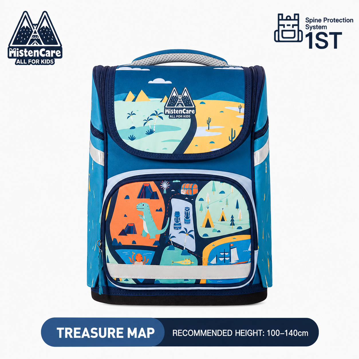 【Mistencare】1st Generation Zipper Backpack for Grades 1–3, Ergonomic Spine Support, Pressure-Relieving, Ultra-Lightweight, Large-Capacity Primary School Backpack, Treasure Map Design, M2228