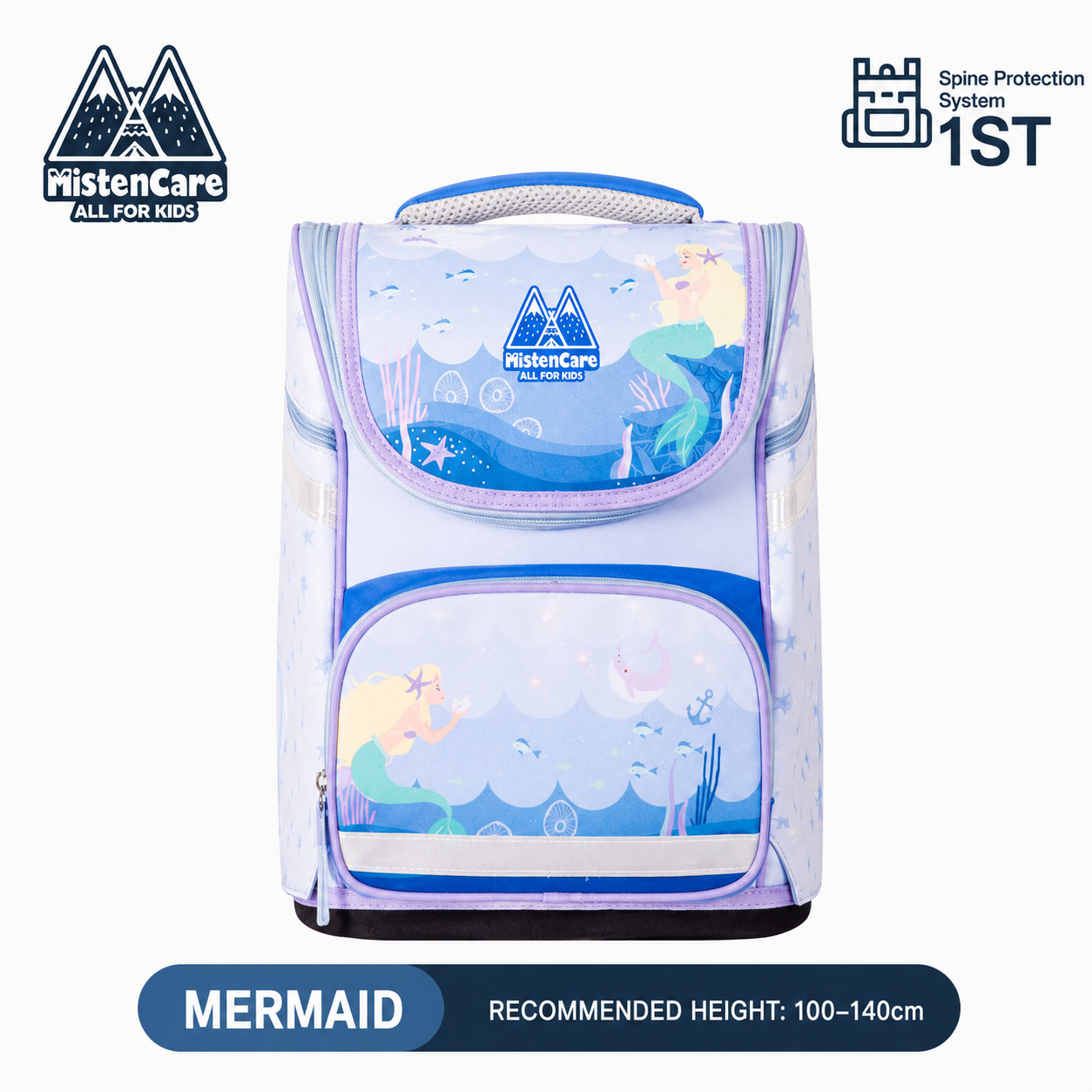 【Mistencare】1st Generation Zipper Backpack for Grades 1–3, Ergonomic Spine Support, Pressure-Relieving, Ultra-Lightweight, Large-Capacity Primary School Backpack, Mermaid Design, M2232
