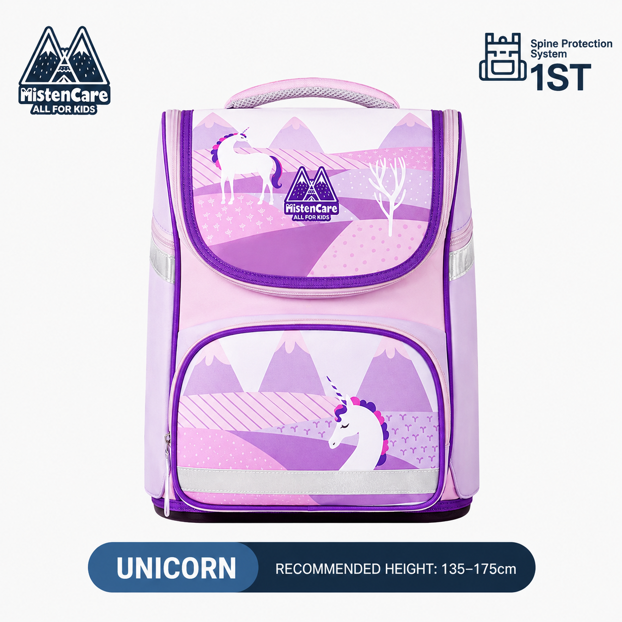 【Mistencare】1st Generation Zipper Backpack for Grades 3–6, Ergonomic Spine Support, Pressure-Relieving, Ultra-Lightweight, Large-Capacity Primary School Backpack, Unicorn Design, M3118