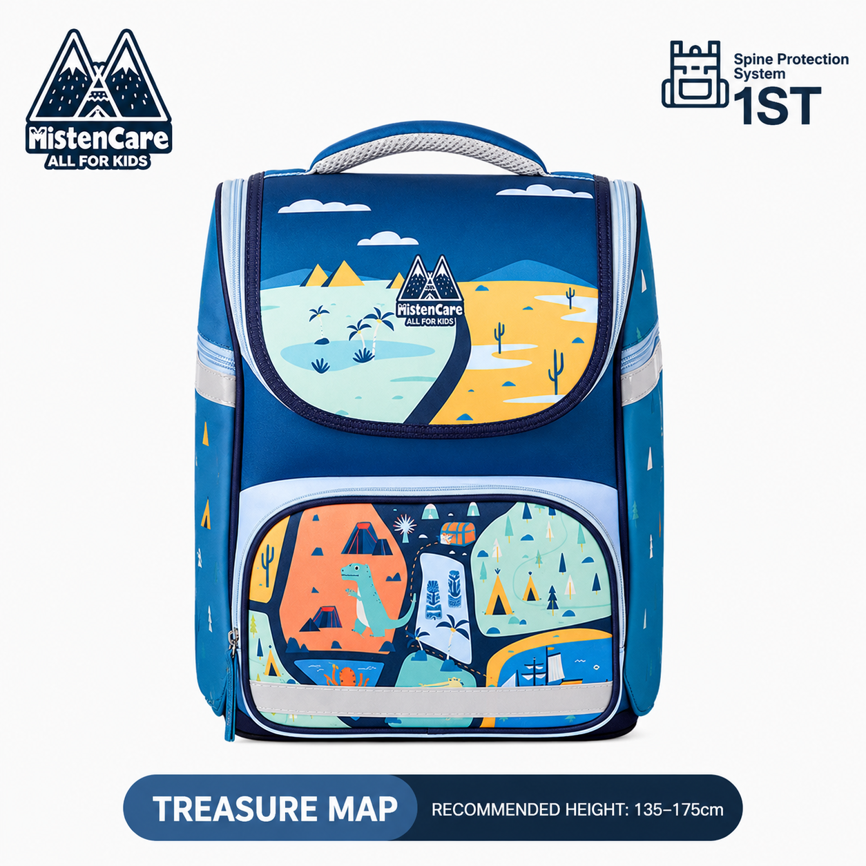 【Mistencare】1st Generation Zipper Backpack for Grades 3–6, Ergonomic Spine Support, Pressure-Relieving, Ultra-Lightweight, Large-Capacity Primary School Backpack, Treasure Map Design, M3228