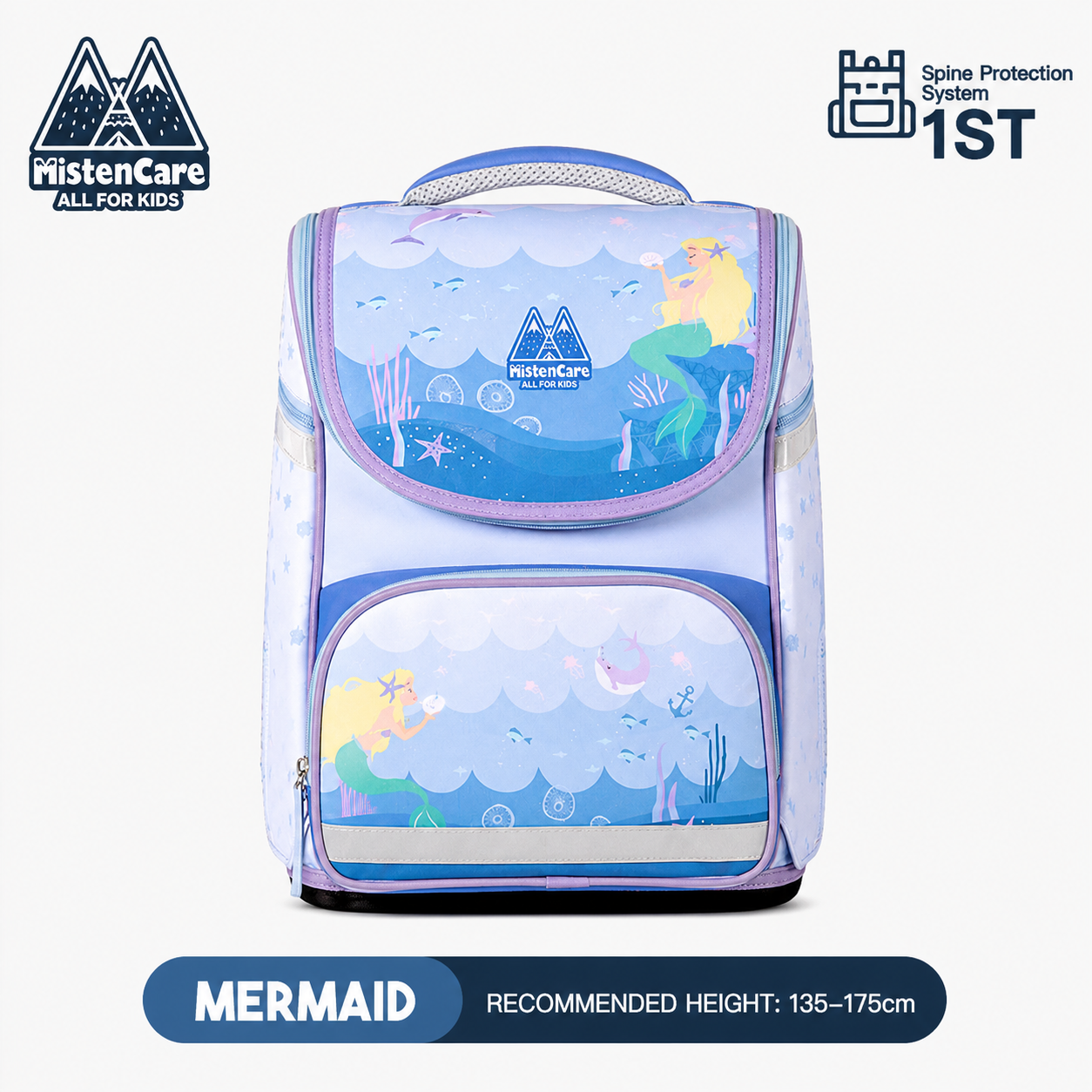 【Mistencare】1st Generation Zipper Backpack for Grades 3–6, Ergonomic Spine Support, Pressure-Relieving, Ultra-Lightweight, Large-Capacity Primary School Backpack, Mermaid Design, M3232