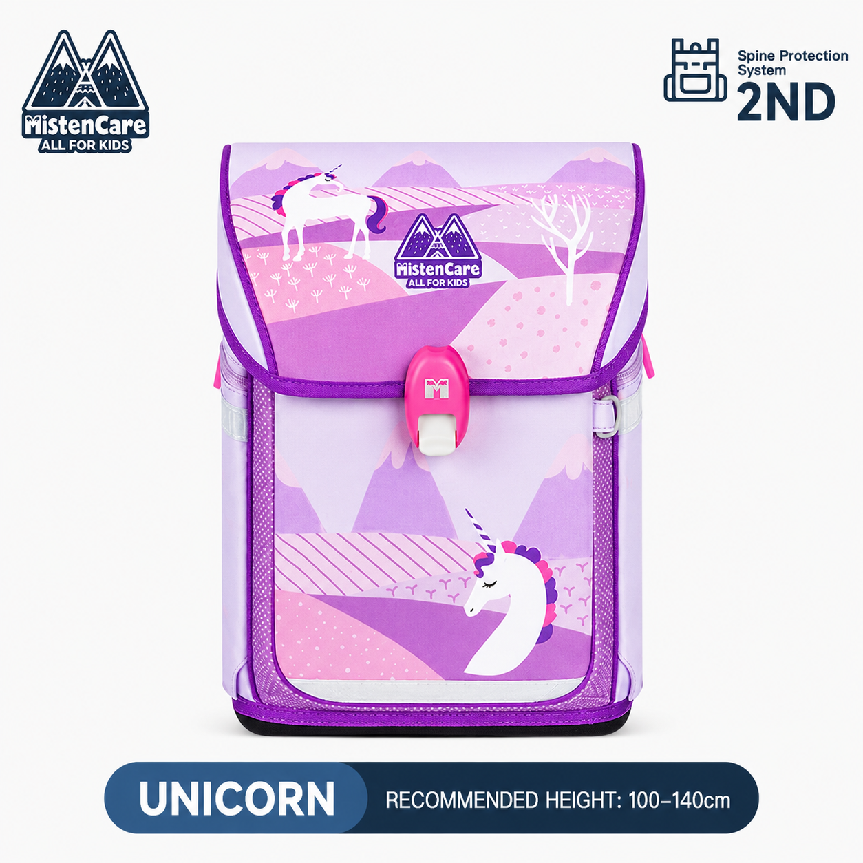 【Mistencare】2nd Generation Buckle Backpack for Grades 1–3, Ergonomic Spine Support, Pressure-Relieving, Ultra-Lightweight, Large-Capacity Primary School Backpack, Unicorn Design, M5118