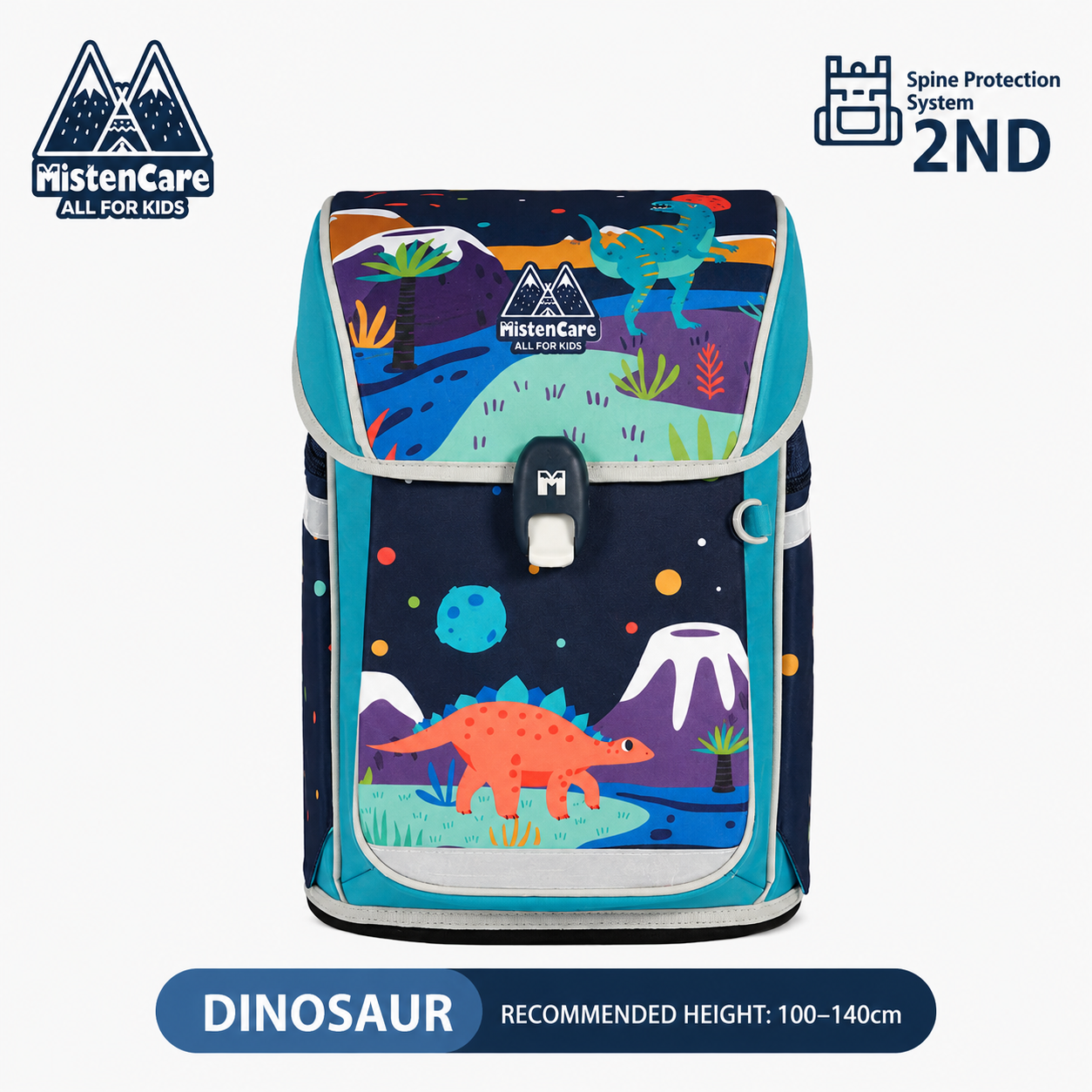 【Mistencare】2nd Generation Buckle Backpack for Grades 1–3, Ergonomic Spine Support, Pressure-Relieving, Ultra-Lightweight, Large-Capacity Primary School Backpack, Dinosaur Design, M5131