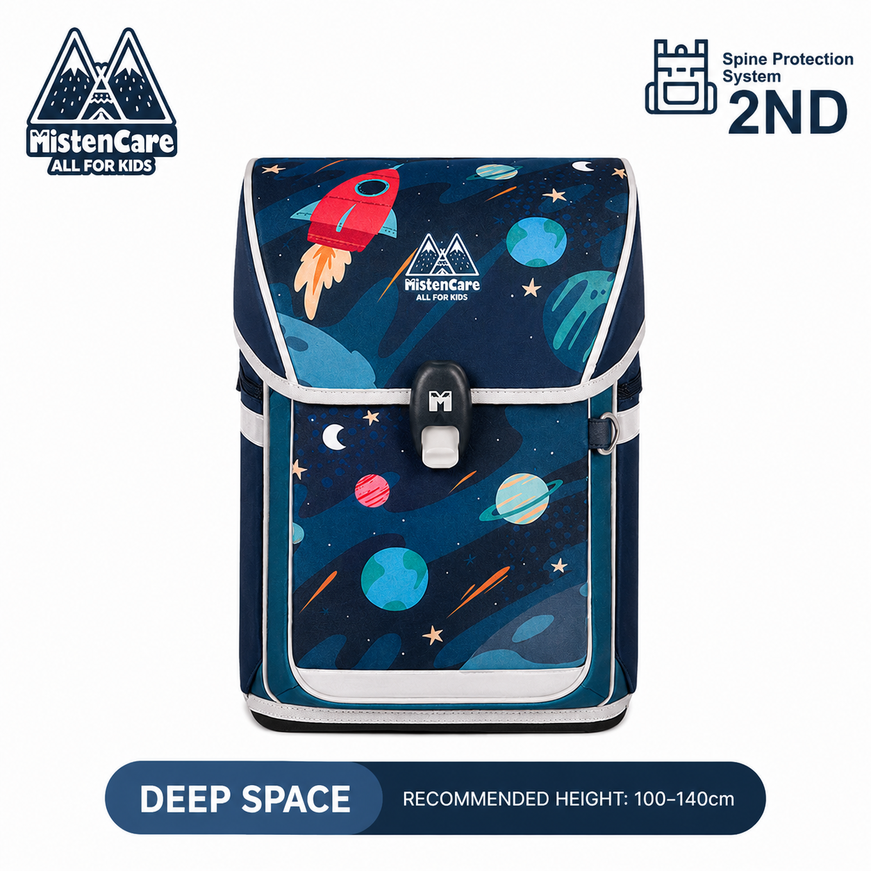 【Mistencare】2nd Generation Buckle Backpack for Grades 1–3, Ergonomic Spine Support, Pressure-Relieving, Ultra-Lightweight, Large-Capacity Primary School Backpack, Deep Starry Sky Design, M5180
