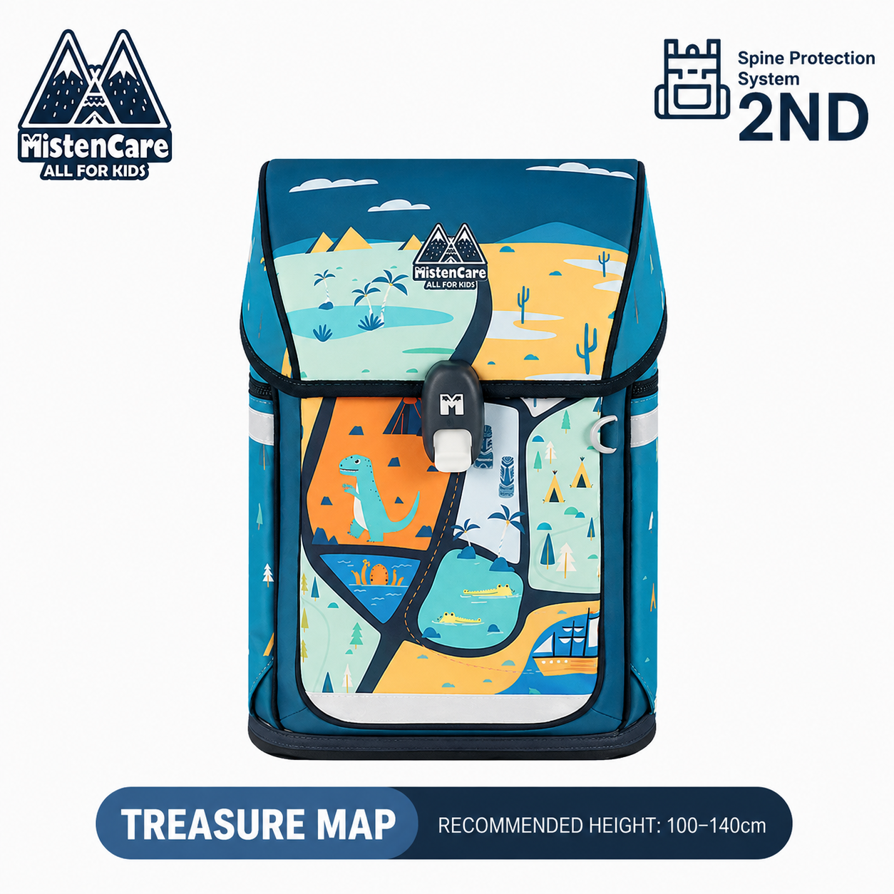 【Mistencare】2nd Generation Buckle Backpack for Grades 1–3, Ergonomic Spine Support, Pressure-Relieving, Ultra-Lightweight, Large-Capacity Primary School Backpack, Treasure Map Design, M5228
