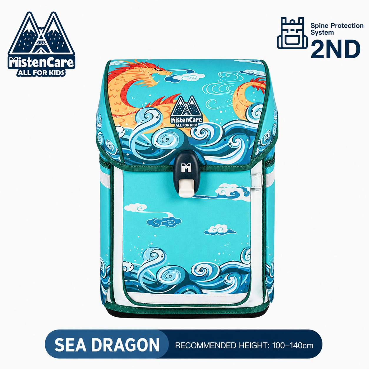 【Mistencare】2nd Generation Buckle Backpack for Grades 1–3, Ergonomic Spine Support, Pressure-Relieving, Ultra-Lightweight, Large-Capacity Primary School Backpack, Little Sea Dragon Design, M5230