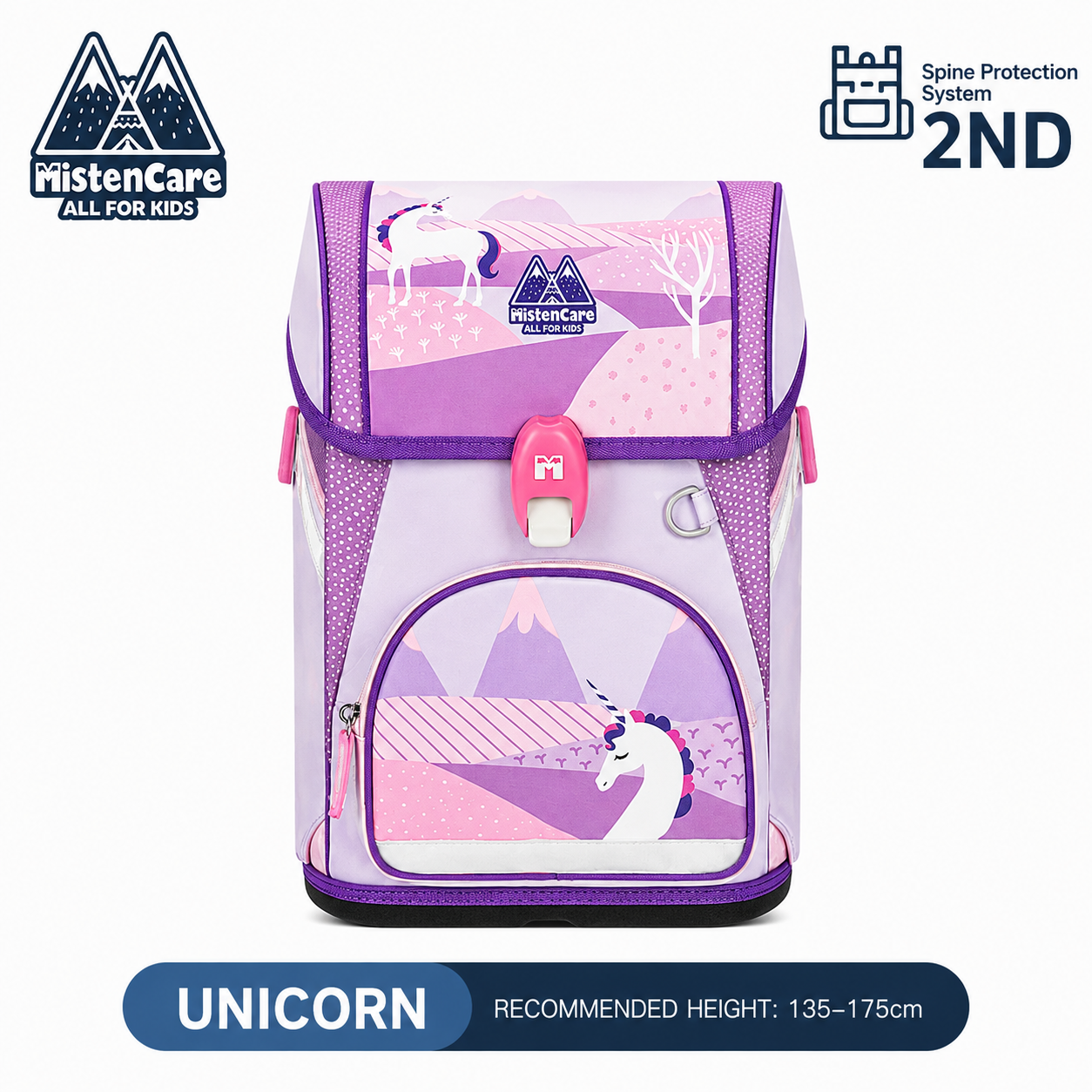 【Mistencare】2nd Generation Buckle Backpack for Grades 3–6, Ergonomic Spine Support, Pressure-Relieving, Ultra-Lightweight, Large-Capacity Primary School Backpack, Unicorn Design, M6118