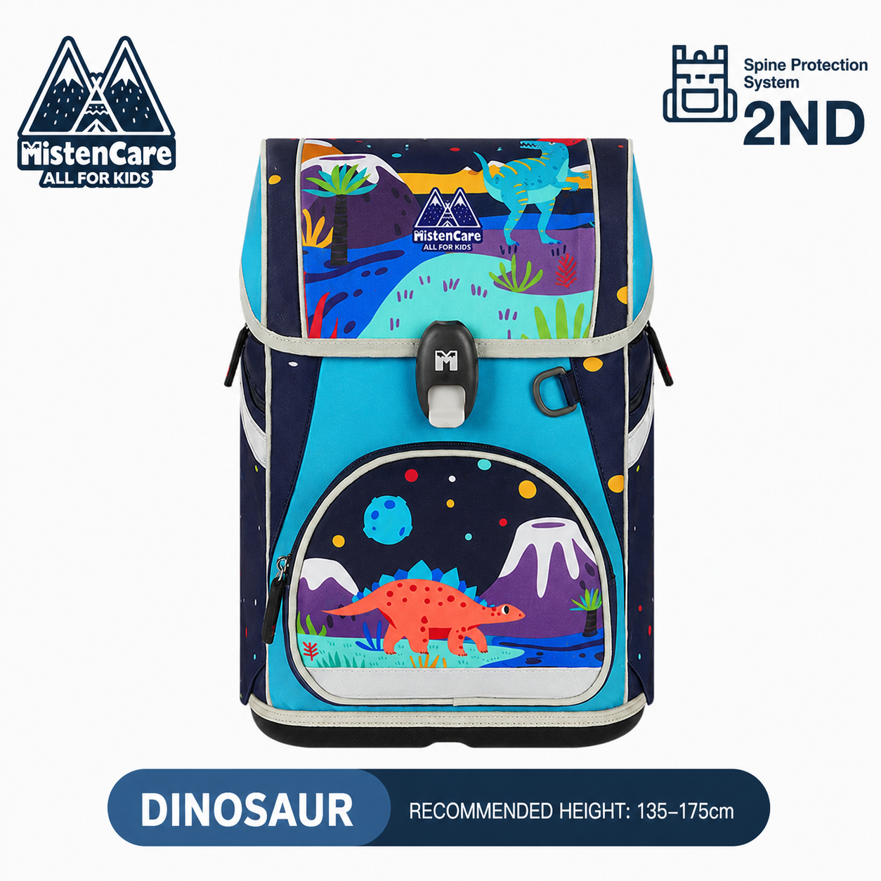 【Mistencare】2nd Generation Buckle Backpack for Grades 3–6, Ergonomic Spine Support, Pressure-Relieving, Ultra-Lightweight, Large-Capacity Primary School Backpack,Dinosaur Design, M6131