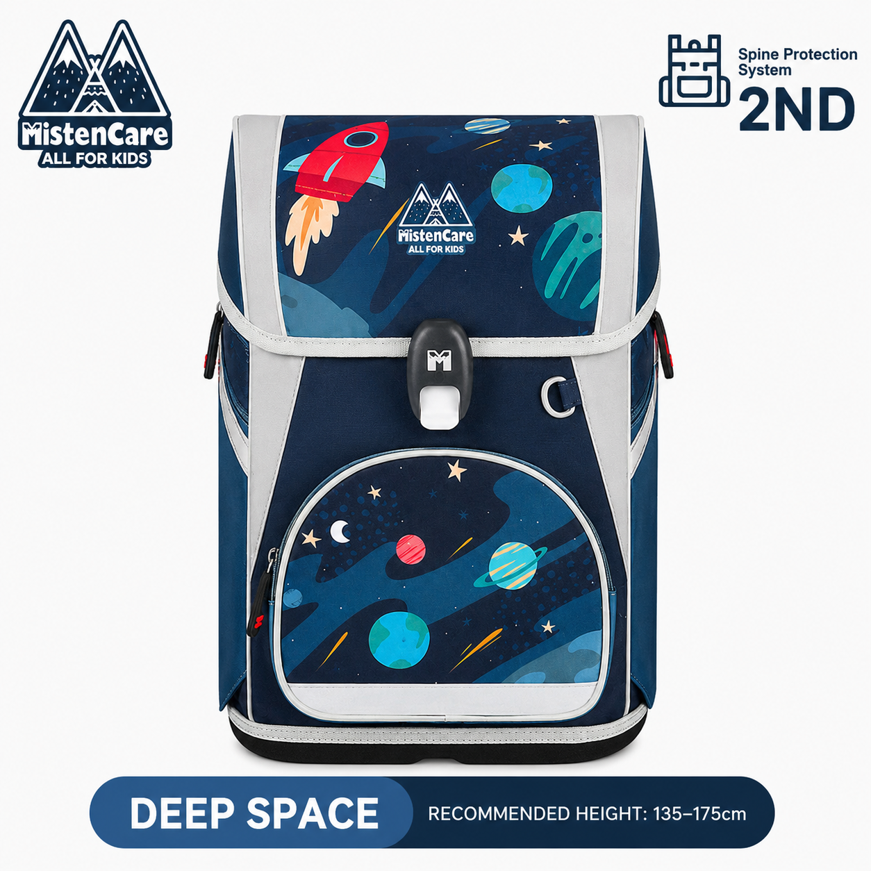 【Mistencare】2nd Generation Buckle Backpack for Grades 3–6, Ergonomic Spine Support, Pressure-Relieving, Ultra-Lightweight, Large-Capacity Primary School Backpack, Deep Starry Sky Design, M6180
