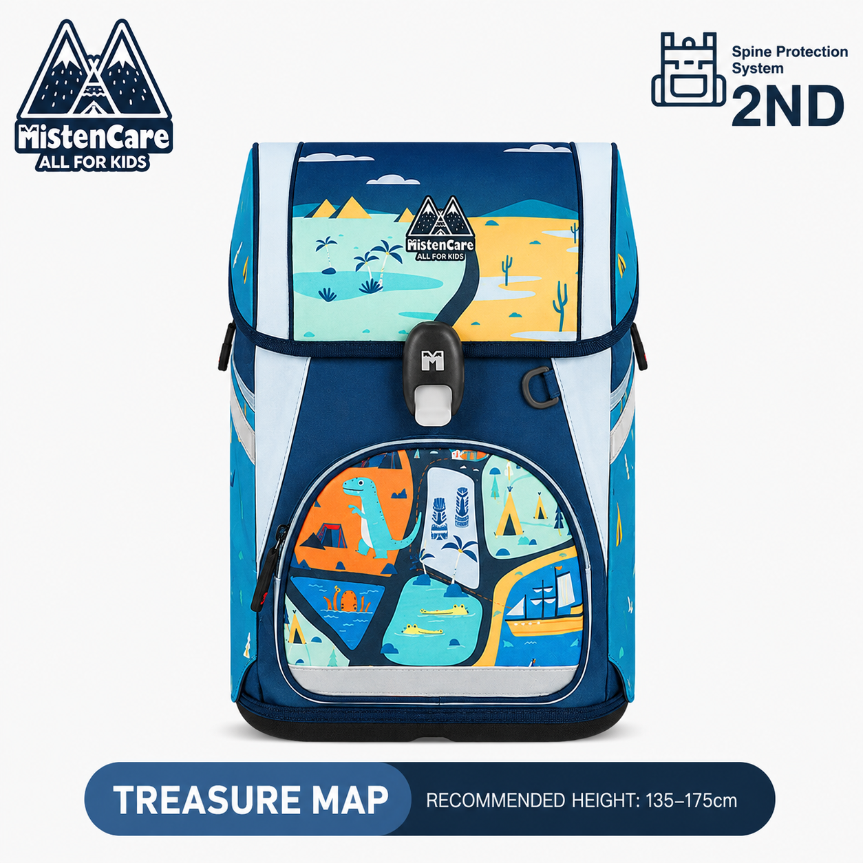 【Mistencare】2nd Generation Buckle Backpack for Grades 3–6, Ergonomic Spine Support, Pressure-Relieving, Ultra-Lightweight, Large-Capacity Primary School Backpack,Treasure Map Design, M6228