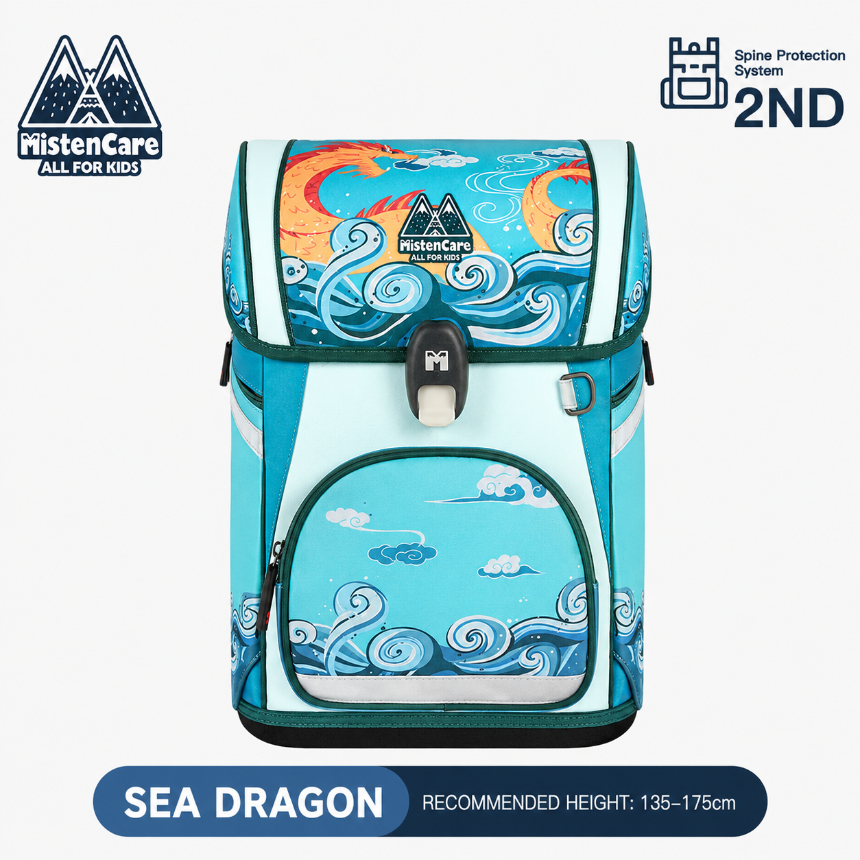 【Mistencare】2nd Generation Buckle Backpack for Grades 3–6, Ergonomic Spine Support, Pressure-Relieving, Ultra-Lightweight, Large-Capacity Primary School Backpack,Little Sea Dragon Design, M6230