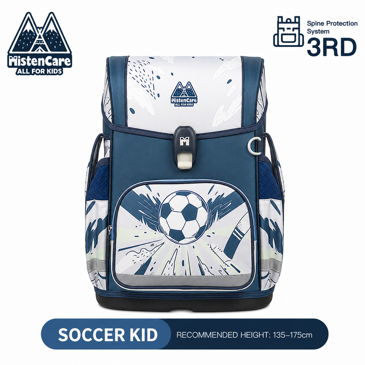 【Mistencare】3rd Generation Buckle Backpack for Grades 3–6, Ergonomic Spine Support, Pressure-Relieving, Ultra-Lightweight, Large-Capacity Primary School Backpack,Soccer Boy Design, ML600
