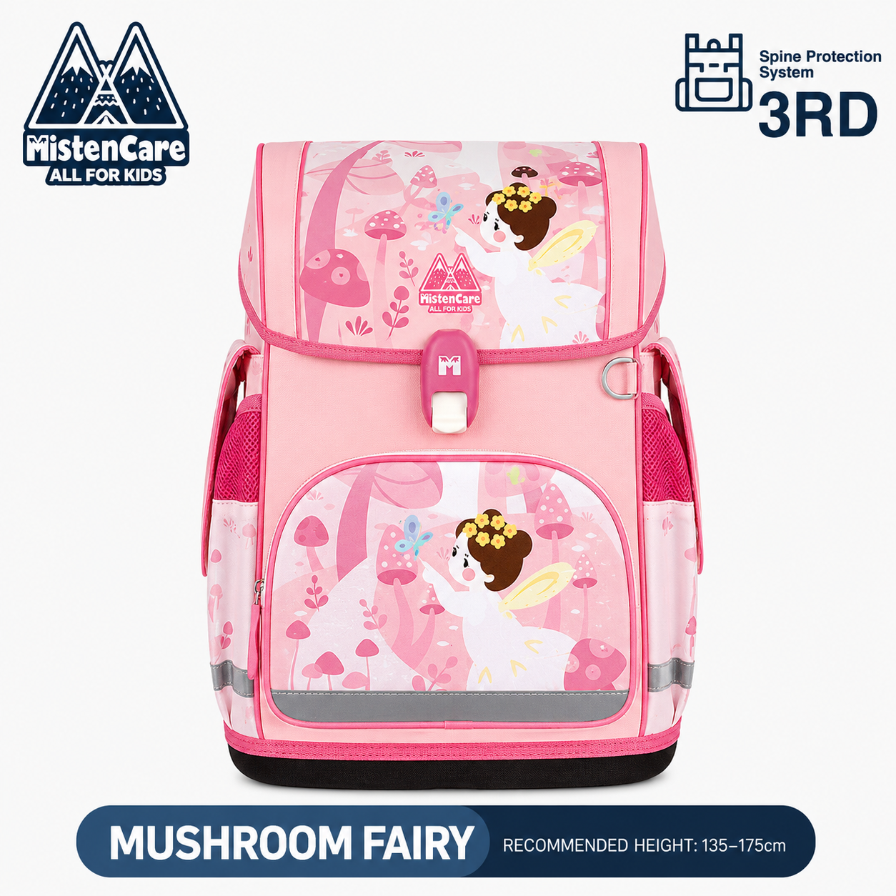 【Mistencare】3rd Generation Buckle Backpack for Grades 3–6, Ergonomic Spine Support, Pressure-Relieving, Ultra-Lightweight, Large-Capacity Primary School Backpack,Mushroom Forest Fairy Design, ML711