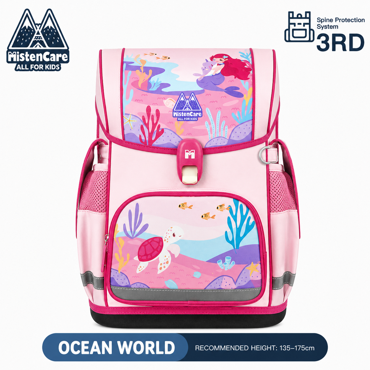【Mistencare】3rd Generation Buckle Backpack for Grades 3–6, Ergonomic Spine Support, Pressure-Relieving, Ultra-Lightweight, Large-Capacity Primary School Backpack, Ocean World Design, ML755