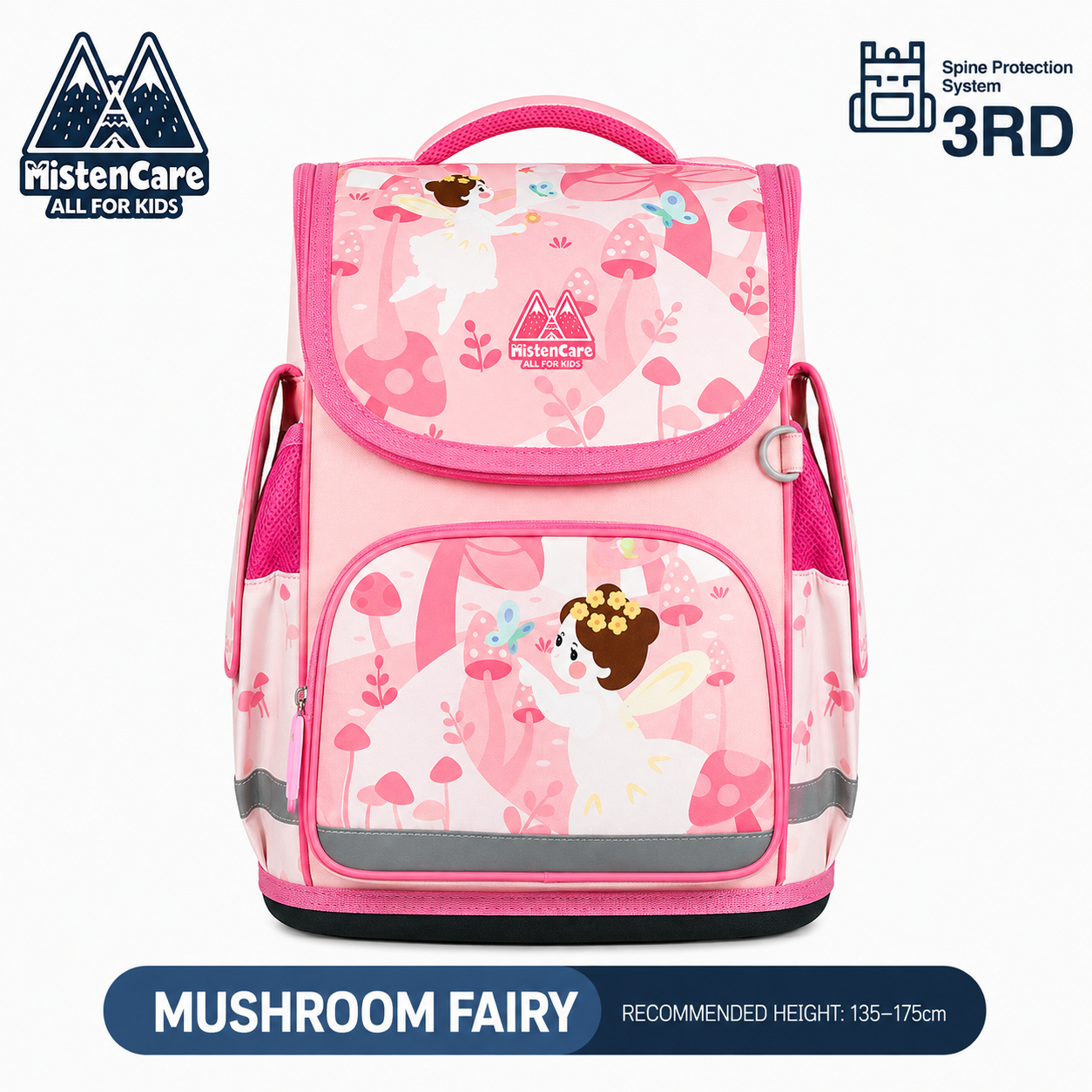 【Mistencare】3rd Generation Zipper Backpack for Grades 3–6, Ergonomic Spine Support, Pressure-Relieving, Ultra-Lightweight, Large-Capacity Primary School Backpack,  Mushroom Forest Fairy Design, ML911
