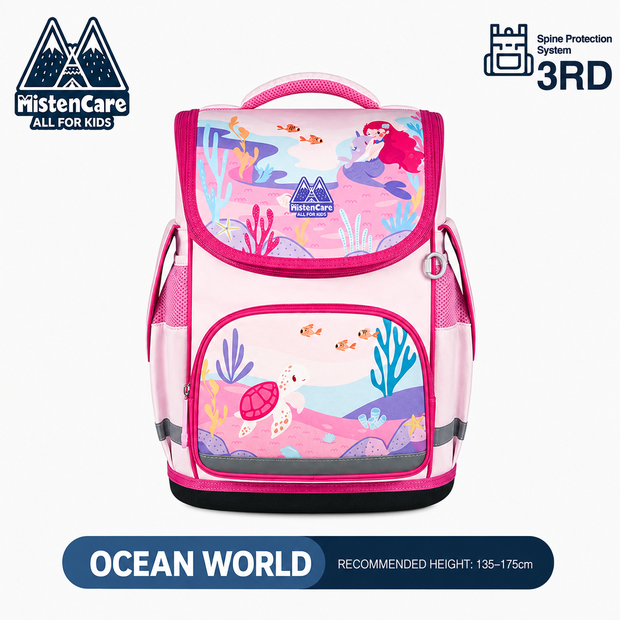 【Mistencare】3rd Generation Zipper Backpack for Grades 3–6, Ergonomic Spine Support, Pressure-Relieving, Ultra-Lightweight, Large-Capacity Primary School Backpack, Ocean World Design, ML955