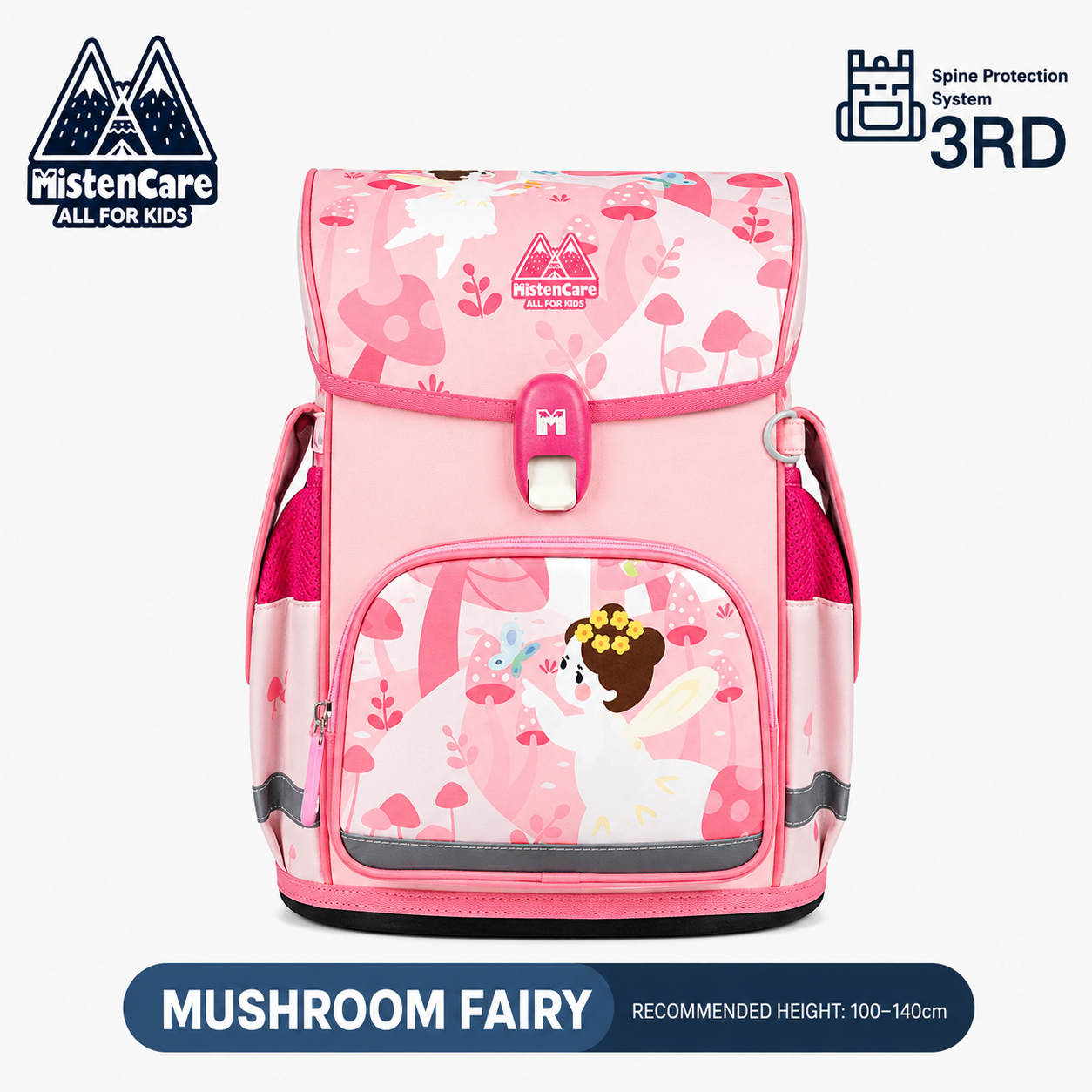 【Mistencare】3rd Generation Buckle Backpack for Grades 1–3, Ergonomic Spine Support, Pressure-Relieving, Ultra-Lightweight, Large-Capacity Primary School Backpack, Mushroom Forest Fairy Design, MS711