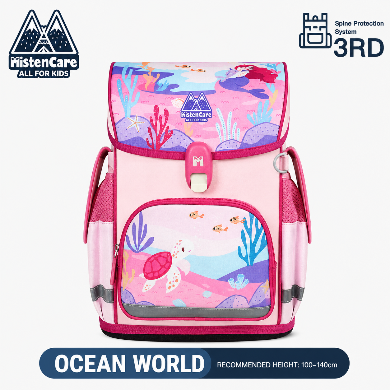 【Mistencare】3rd Generation Buckle Backpack for Grades 1–3, Ergonomic Spine Support, Pressure-Relieving, Ultra-Lightweight, Large-Capacity Primary School Backpack, Ocean World Design, MS755