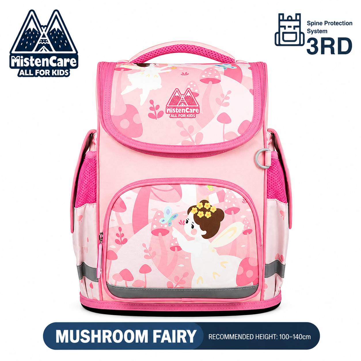 【Mistencare】3rd Generation Zipper Backpack for Grades 1–3, Ergonomic Spine Support, Pressure-Relieving, Ultra-Lightweight, Large-Capacity Primary School Backpack, Mushroom Forest Fairy Design, MS911