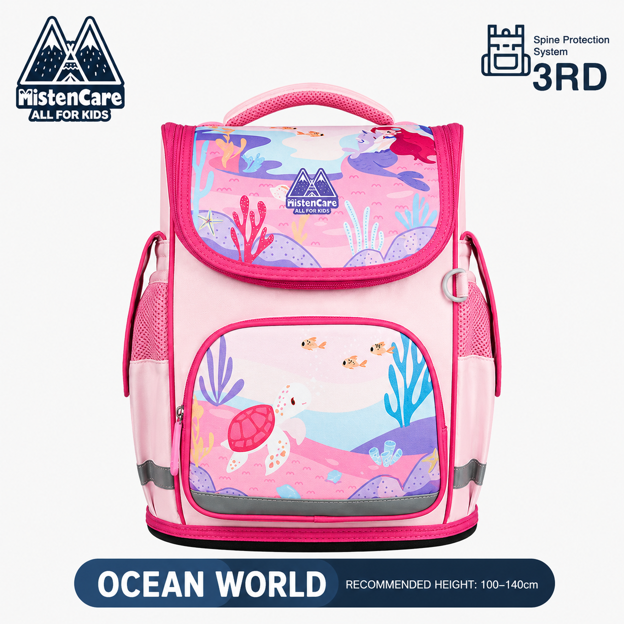 【Mistencare】3rd Generation Zipper Backpack for Grades 1–3, Ergonomic Spine Support, Pressure-Relieving, Ultra-Lightweight, Large-Capacity Primary School Backpack, Ocean World Design, MS955