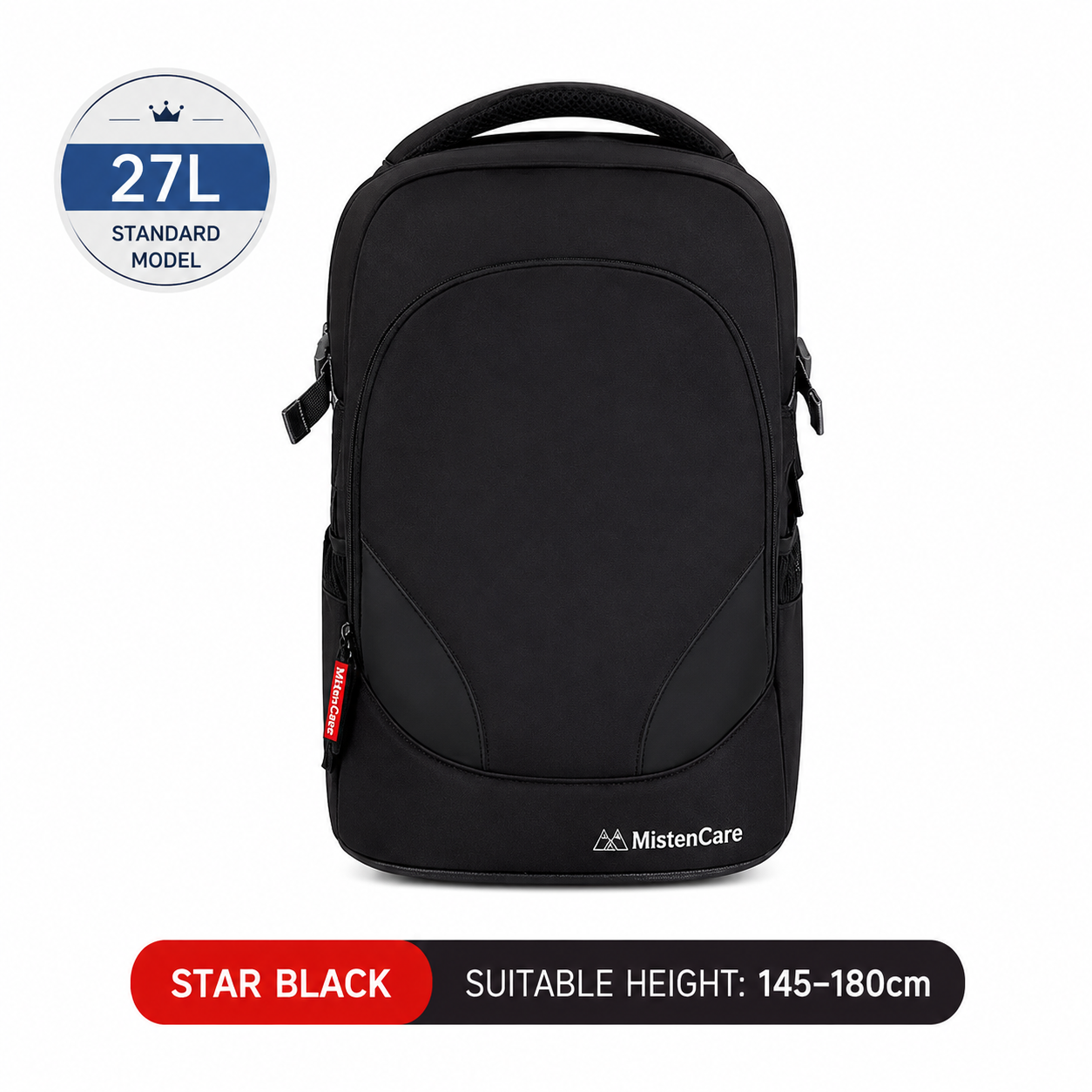 Mistencare Z0118 Standard Lightweight Ergonomic School Backpack for Grades 6–9 – Large Capacity, Black
