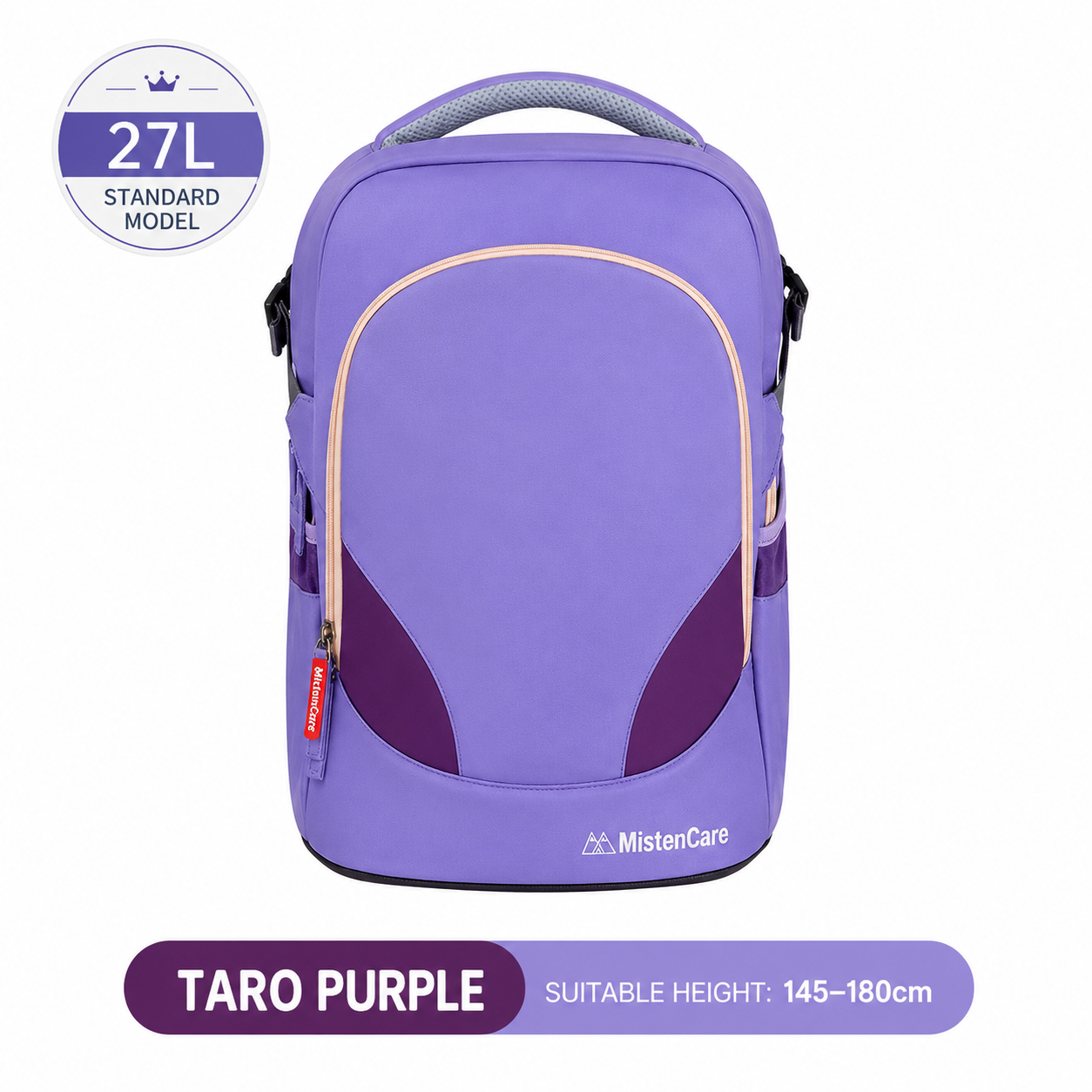 Mistencare Z0125 Standard Lightweight Ergonomic School Backpack for Grades 6–9 – Large Capacity, Taro Purple
