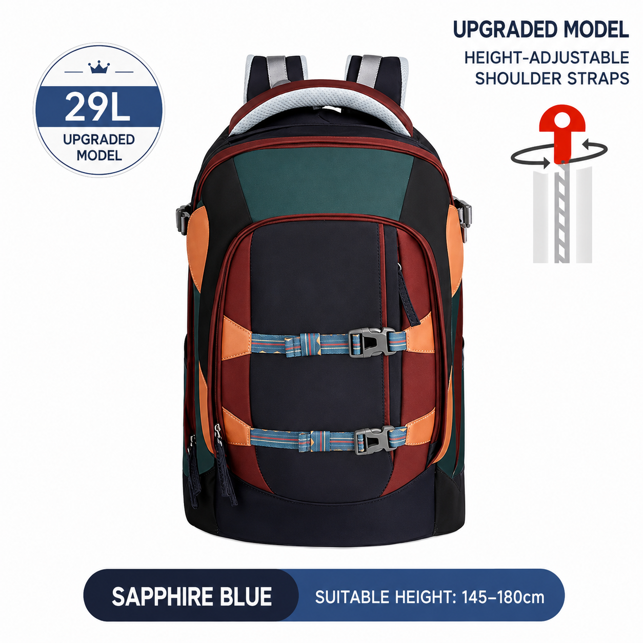 Mistencare Z1118 Upgraded Lightweight Ergonomic School Backpack for Grades 6–9 – Large Capacity, Sapphire Blue