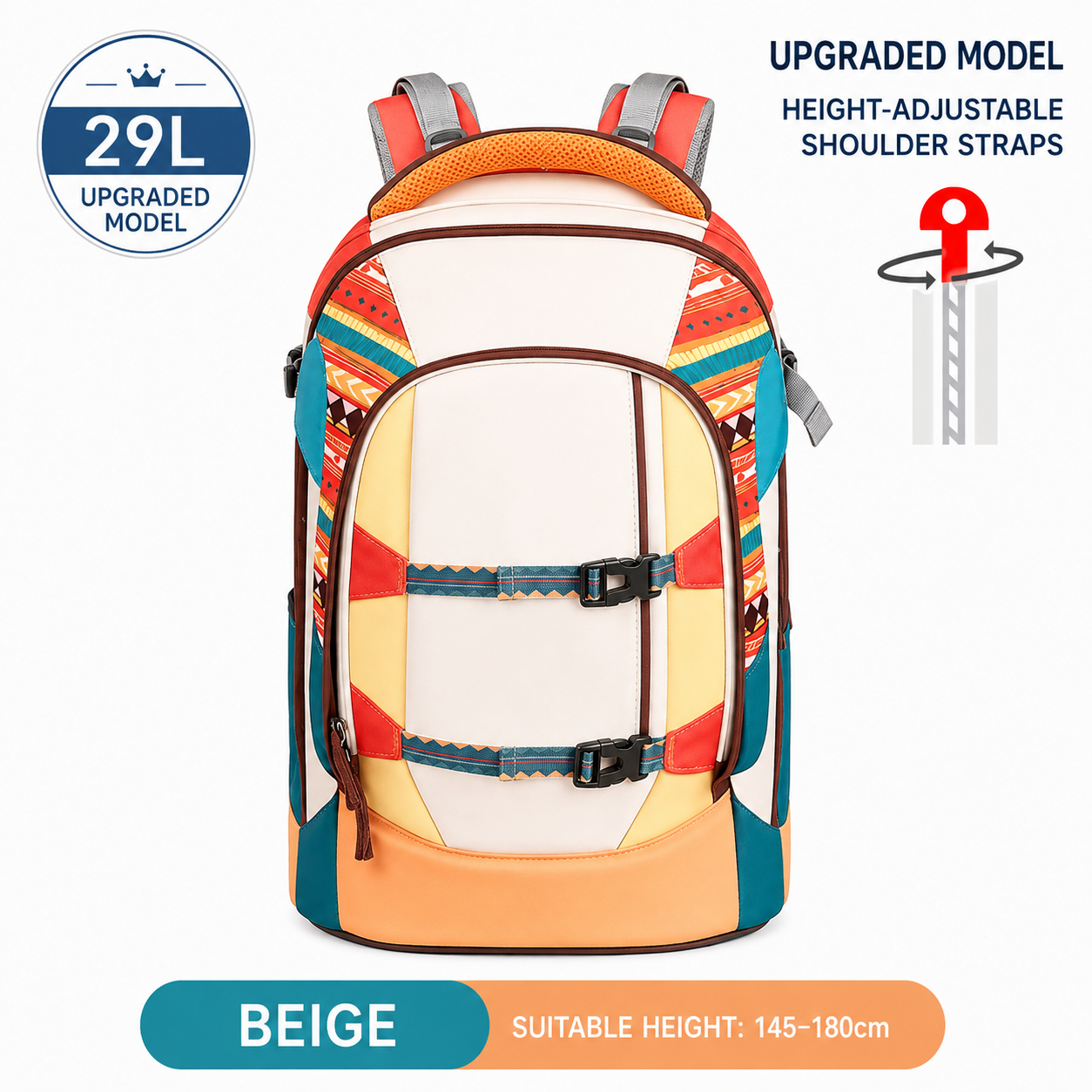 Mistencare Z1202 Upgraded Lightweight Ergonomic School Backpack for Grades 6–9 – Large Capacity, Beige